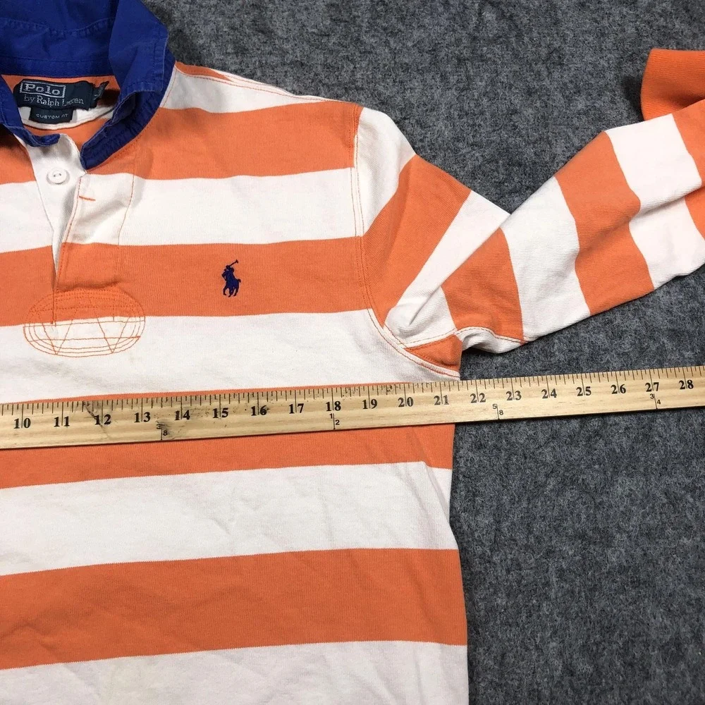 Vintage Polo Ralph Lauren Rugby Shirt Mens M Orange White Stripe Long Sleeve